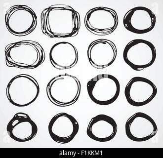 Round frame with black and white doodle flowers. Vector element for ...