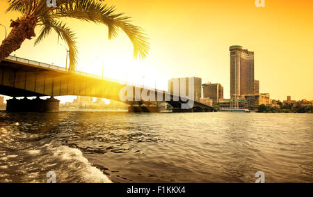 Bridge through Nile in Cairo in the evening Stock Photo