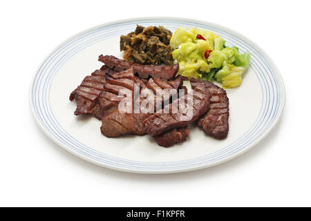 barbecue beef tongue dish, japanese food isolated on white background Stock Photo