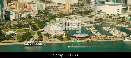 Aerial view of Bayside Marketplace at the waterfront, Miami, Miami-Dade County, Florida, USA Stock Photo