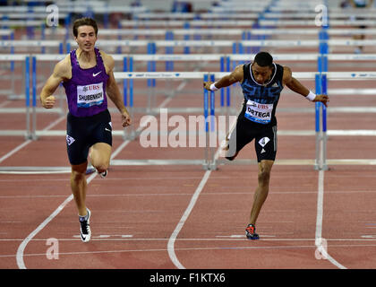 Zurich, Switzerland. 03rd Sep, 2015. World champion Sergey Shubenkov (RUS, left) beats Orlando Ortega (CUB) at the men's 110m hurdles Diamond Race of the 2015 IAAF Diamond League athletics meeting in Zurich. Credit:  Erik Tham/Alamy Live News Stock Photo