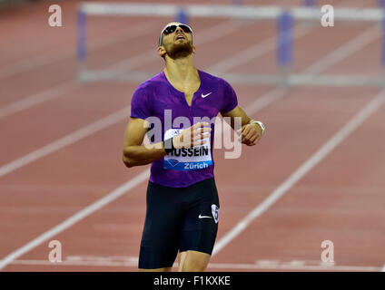Zurich, Switzerland. 03rd Sep, 2015. Kariem Hussein (SUI) after his victory at the 400m hurdles race of the 2015 Zurich IAAF Diamond League athletics meeting. Credit:  Erik Tham/Alamy Live News Stock Photo