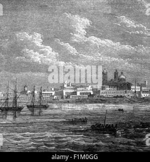 A 19th Century view of Buenos Aires, The capital and largest cityof Argentina, South America. The city is located on the western shore of the estuary of the Río de la Plata, on the South American continent's southeastern coast.