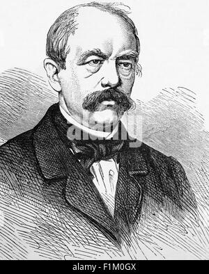 Portrait of Otto Eduard Leopold, Prince of Bismarck, Duke of Lauenburg (1 April 1815 – 30 July 1898), known as Otto von Bismarck, he was a conservative German statesman who dominated European affairs from the 1860s to his dismissal in 1890. Stock Photo