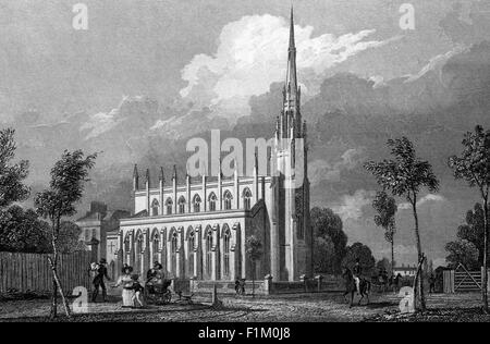 St Michael & All Angels Church completed in 1830, The spire has been nicknamed the 'Needle of Kent', or the 'Devil's Toothpick', Blackheath, London, England Stock Photo