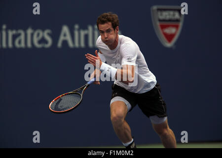 Flushing Meadows, New York, USA. 03rd Sep, 2015. Great Britain's Andy Murray in action during his second round match against France's Adrian Mannarino at the U.S. Open in Flushing Meadows, New York. Murray won the match in five sets after losing the first two sets. Credit:  Adam Stoltman/Alamy Live News Stock Photo