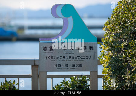 Tsunami warning sign Japan Stock Photo