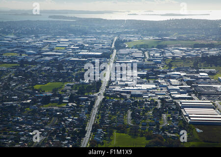 Industrial area, East Tamaki, Auckland, North Island, New Zealand - aerial Stock Photo