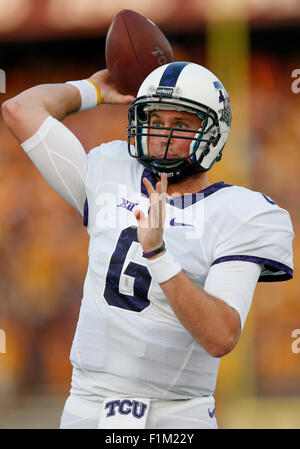 September 3, 2015: TCU Horned Frogs quarterback Bram Kohlhausen (6) during the college football game between TCU Horned Frogs and the Minnesota Golden Gophers at TCF Bank Stadium in Minneapolis, MN Tim Warner/CSM. Stock Photo