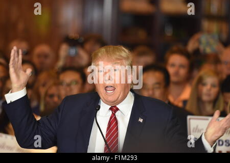 New York City, United States. 03rd Sep, 2015. Candidate Trump offers patented gestures during press conference. Republican candidate for president Donald Trump announced he had signed a pledge not to run as an independent candidate should he fail to win the party's nomination in 2016. Credit:  Andy Katz/Pacific Press/Alamy Live News Stock Photo