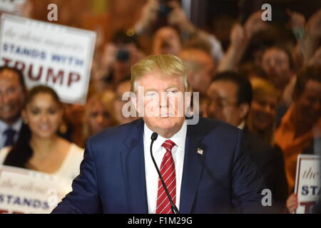 New York City, United States. 03rd Sep, 2015. Republican candidate for president Donald Trump announced he had signed a pledge not to run as an independent candidate should he fail to win the party's nomination in 2016. Credit:  Andy Katz/Pacific Press/Alamy Live News Stock Photo