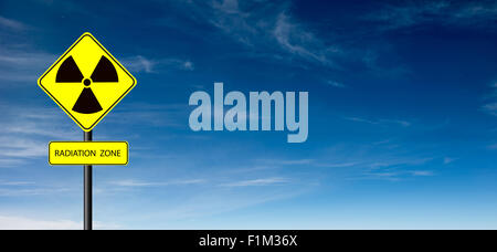 nuclear radiation warning symbol with blue sky