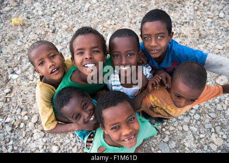 Ethiopian children looking up at the camera. Stock Photo
