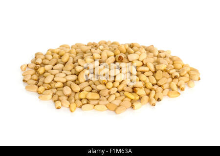 Pine nuts from above isolated on white background. Stock Photo