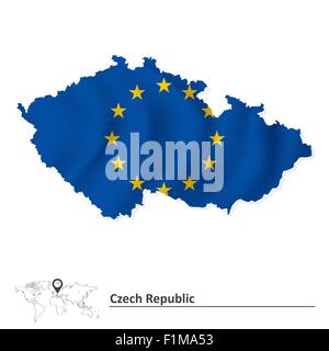 Map of Czech Republic with European Union flag - vector illustration Stock Vector