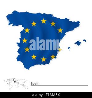 Map of Spain with European Union flag - vector illustration Stock Vector
