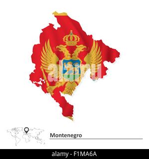 Map of Montenegro with flag - vector illustration Stock Vector