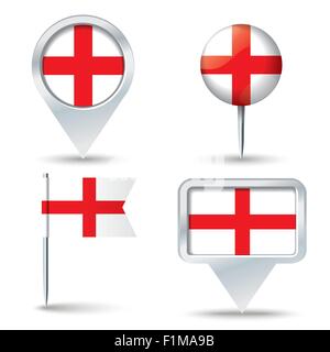 Map pins with flag of England - vector illustration Stock Vector