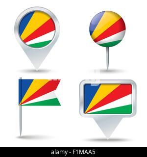 Map pins with flag of Seychelles - vector illustration Stock Vector