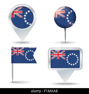 Map pins with flag of Cook Islands - vector illustration Stock Vector