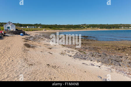 Port Eynon sandy beach and bay The Gower Peninsula Wales uk popular tourist destination and in summer with blue sky Stock Photo