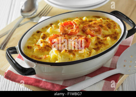 Macaroni cheese baked in casserole dish Stock Photo