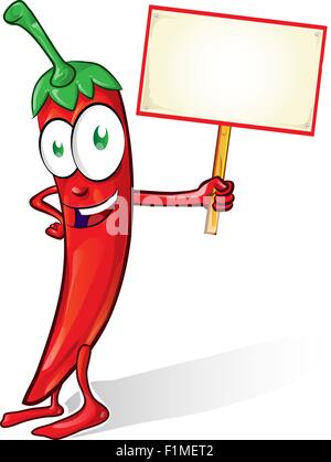 mexican chili cartoon isolated with signboard on white background Stock Vector