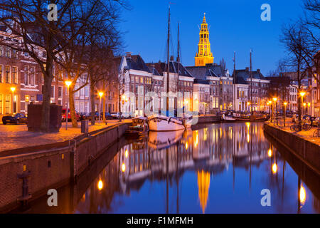 The city of Groningen in the north of The Netherlands, photographed at night. Stock Photo