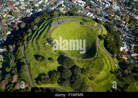 Volcanic crater, Mt Eden, ( historic Maori pa site ), Auckland, North Island, New Zealand - aerial Stock Photo