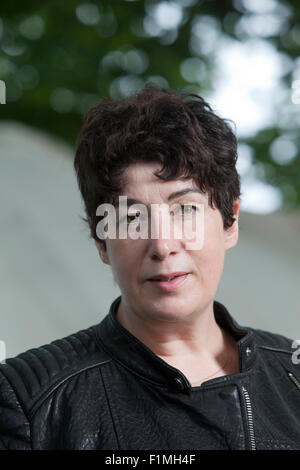 Joanne Michele Sylvie Harris, MBE, the English author, best known for her award-winning novel, Chocolat, at the Edinburgh International Book Festival 2015. Edinburgh, Scotland. 16th August 2015 Stock Photo