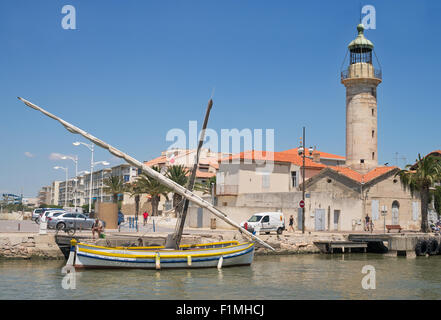 Traditional sailing boat in Le Grau-du-Roi canal, Languedoc-Roussillon, France, Europe Stock Photo