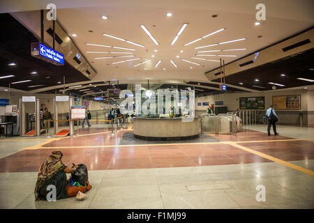 One of Delhi's new Metro Rail Stations in New Delhi, India Stock Photo