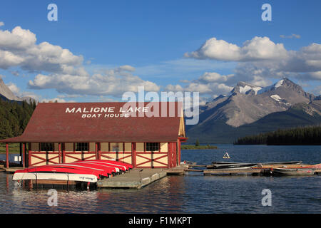 Canada, Alberta, Jasper National Park, Maligne Lake, Boat House, Stock Photo