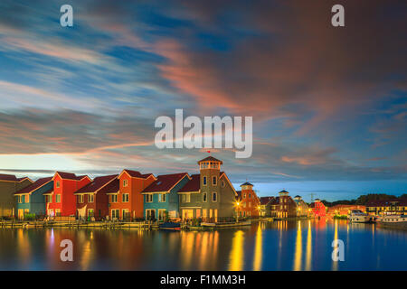 Colourful houses at Reitdiephaven, Groningen, Netherlands