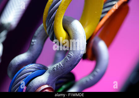 Shackles used for sound equipment rigging Stock Photo