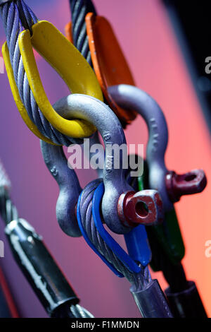 Shackles used for sound equipment rigging Stock Photo