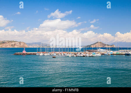 Port of Procida island with moored yachts and pleasure boats, Gulf of Naples, Italy Stock Photo