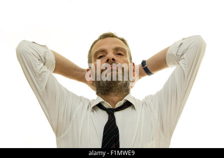 man in white shirt and tie over white background Stock Photo