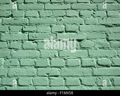 Detail of a brick wall the whole surface is painted with green paint. For use as background or wallpaper Stock Photo