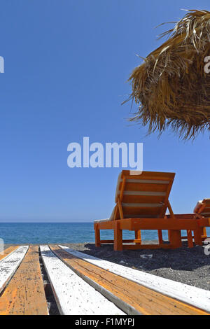 Kamari Black Beach Santorini Beds Umbrellas Stock Photo - Alamy