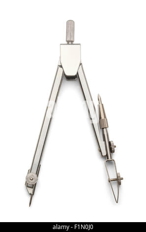 Silver Drafting Pen Compass Isolated on White Background. Stock Photo