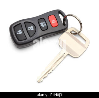 Single Car Key with Key less Remote Isolated on White Background. Stock Photo