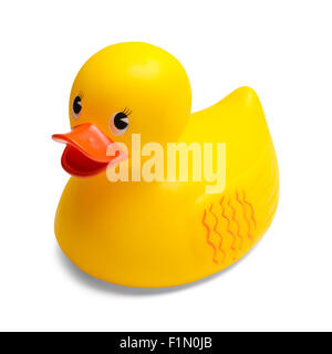 Yellow Rubber Duck Toy Isolated on White Background. Stock Photo