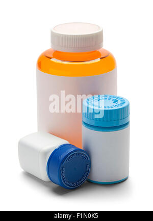 Three Medicine Bottles with Copy Space Isolated on White Background. Stock Photo