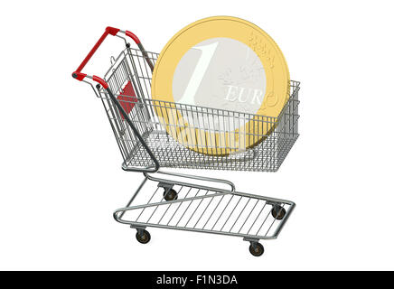 Shopping cart with euro coin isolated on white background Stock Photo