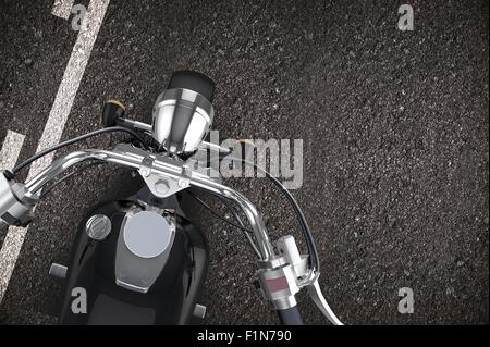 Motorcycle on the Road. Right Lane Driving. No Passing Zone. Motorcycle From Top Illustration. Stock Photo
