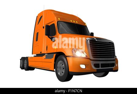 Orange Tractor Truck Isolated on White. Stock Photo