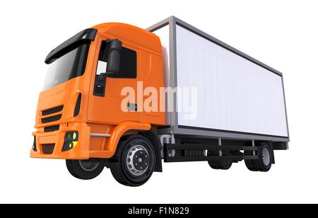 Orange Cub Cargo Truck 3D Illustration Isolated on Solid White Background. Cargo Truck Graphic. Stock Photo