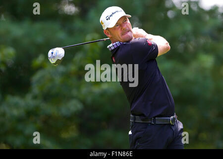 Norton, Massachusetts, USA. 4th September, 2015. Alex Cejka at the 9th tee during the first round of the Deutsche Bank Championship at TPC Boston. Anthony Nesmith/Cal Sport Media Credit:  Cal Sport Media/Alamy Live News Stock Photo