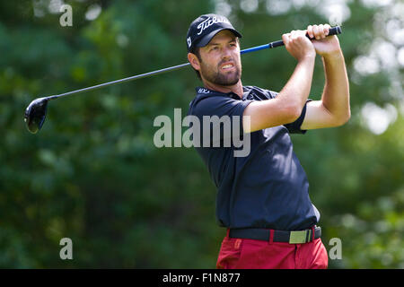 Norton, Massachusetts, USA. 4th September, 2015. Robert Streb at the 9th tee during the first round of the Deutsche Bank Championship at TPC Boston. Anthony Nesmith/Cal Sport Media Credit:  Cal Sport Media/Alamy Live News Stock Photo